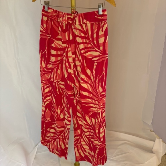 Tahari Linen Blend Womens Red Tropical Print Wide Leg Pants size Small vacation - Picture 3 of 6